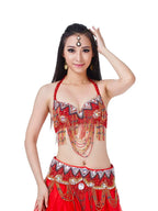 Rhinestone Belly Dance Costume Set | Bra, Belt & Ruffle Skirt