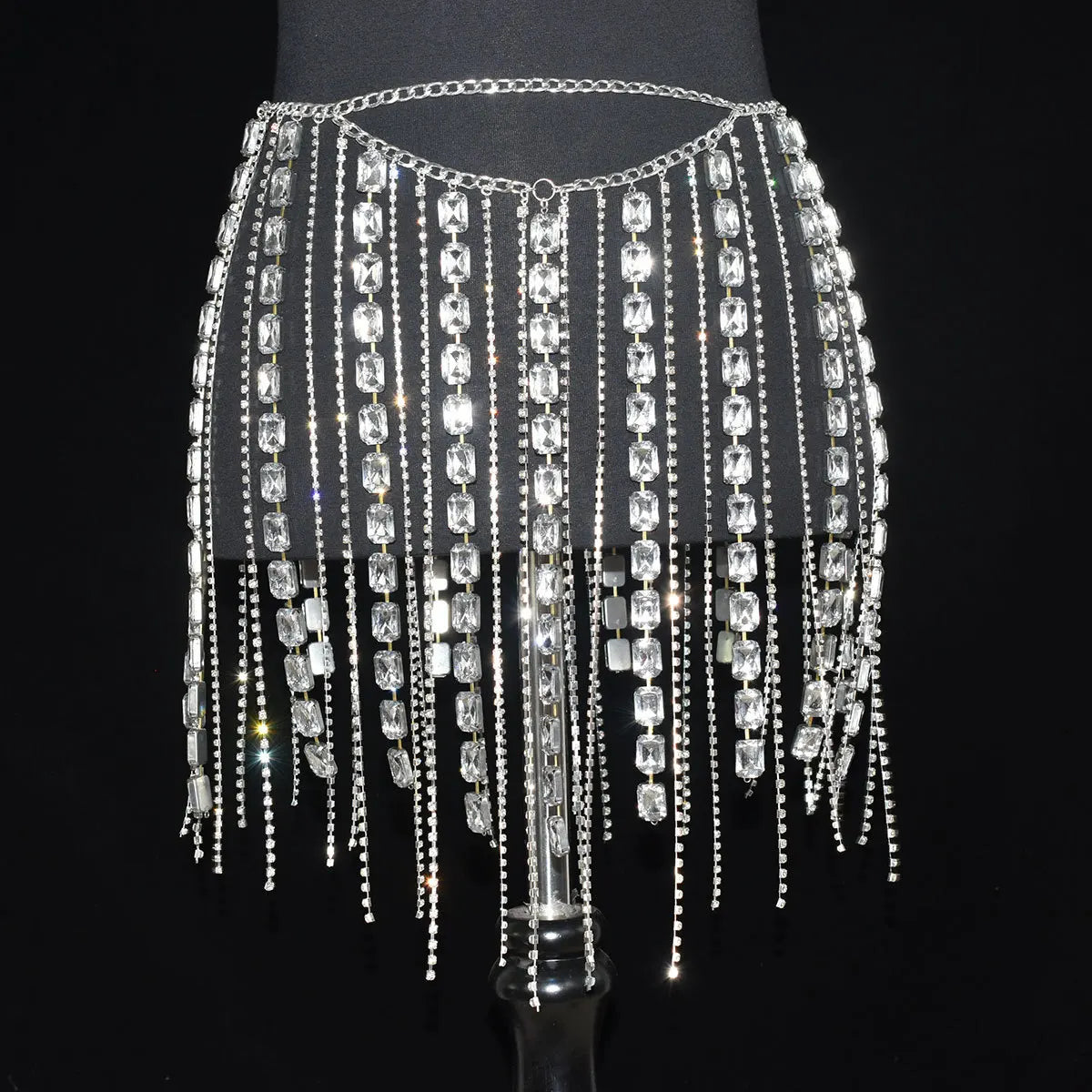 Rhinestone Tassel Chain Mini Skirt