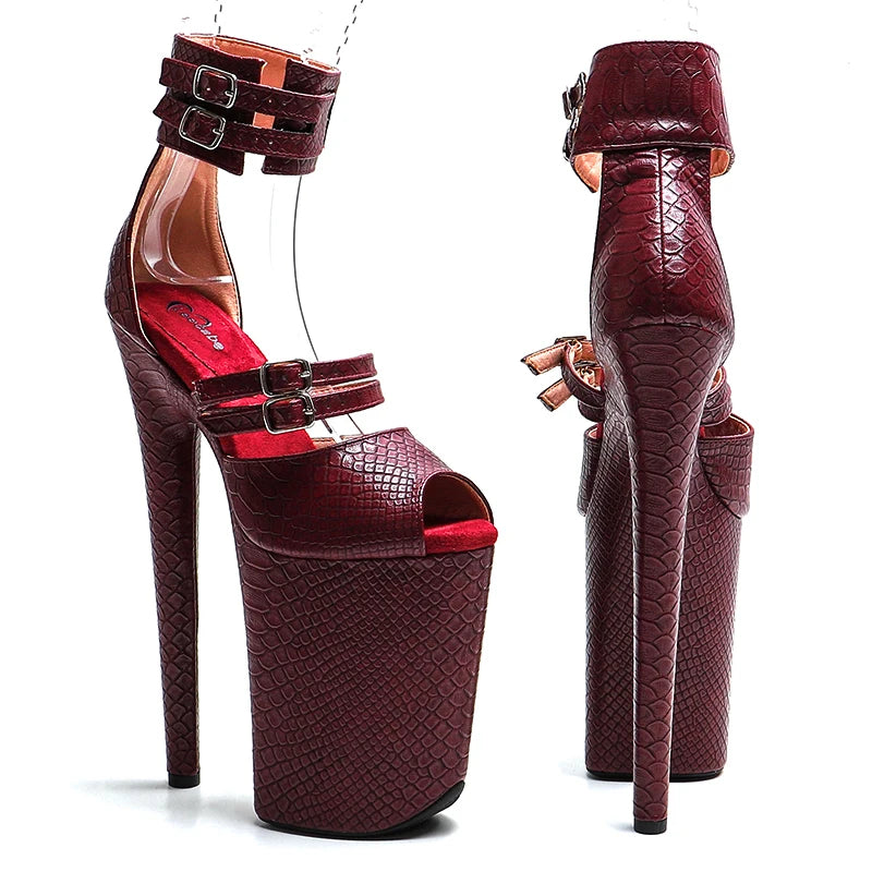 23cm Snakeskin Platform Pole Dance Sandals - 9 Inch High Heels