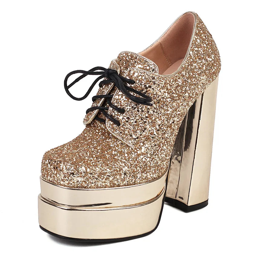Platform Derby Heels | Sequin Sparkle | 14.5cm