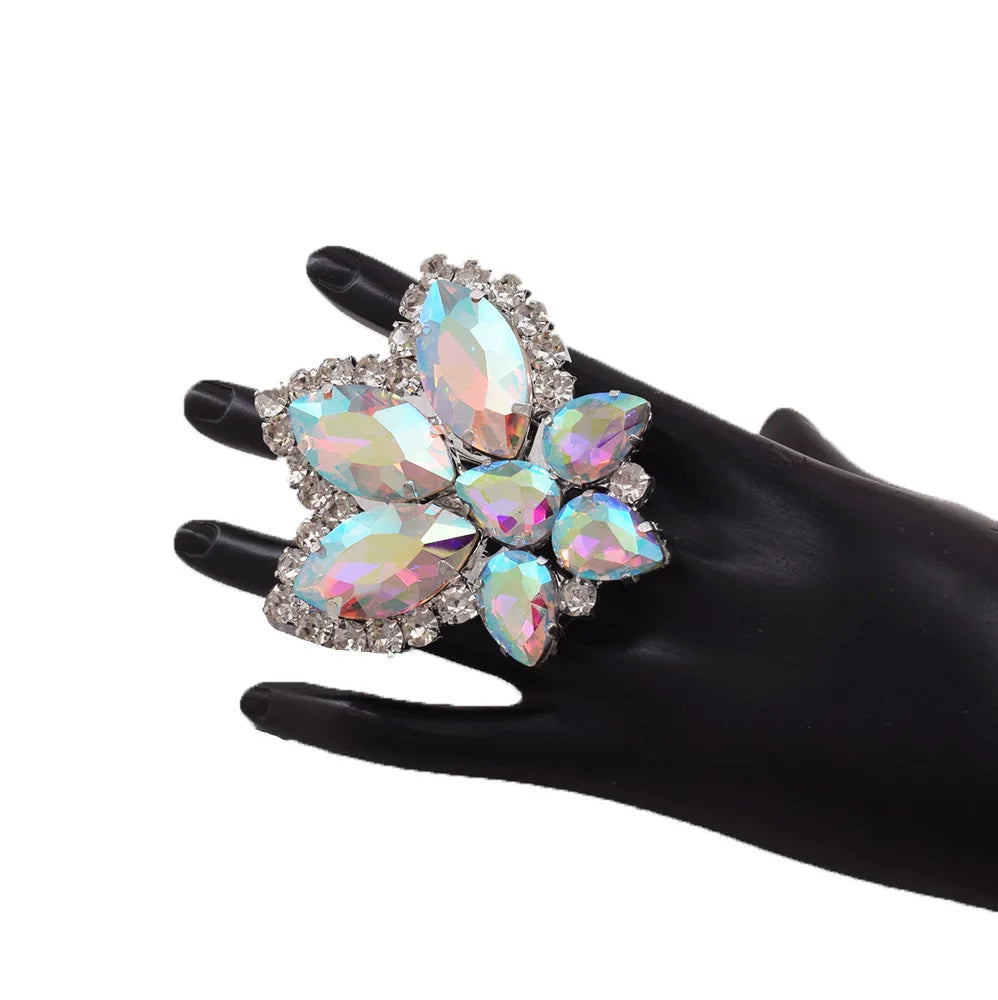 Rhinestone Earring & Ring Jewelry Set | Clip-On or Pin | 10 Colors