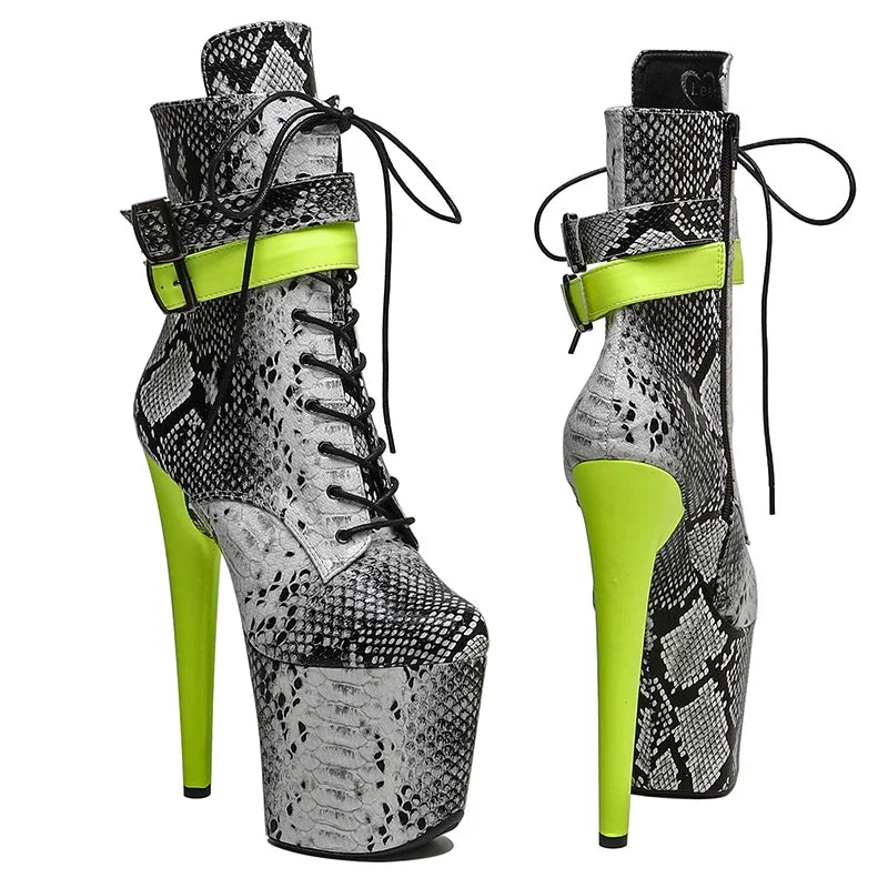 20CM Platform Ankle Boots - Snake Print High Heel Pole Dance Boots