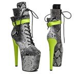 20CM Platform Ankle Boots - Snake Print High Heel Pole Dance Boots