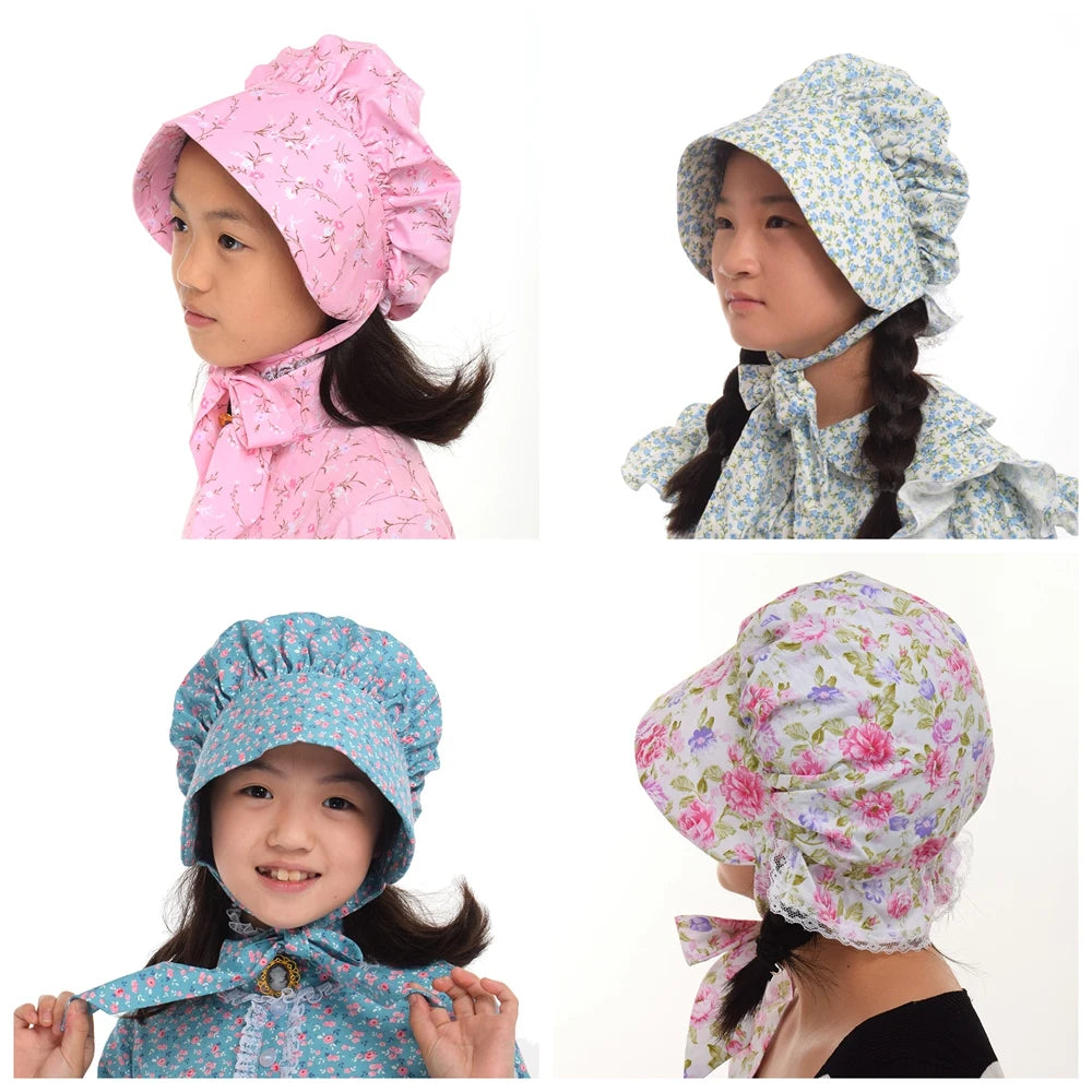 Colonial Bonnet Hat | Floral Cotton | One Size