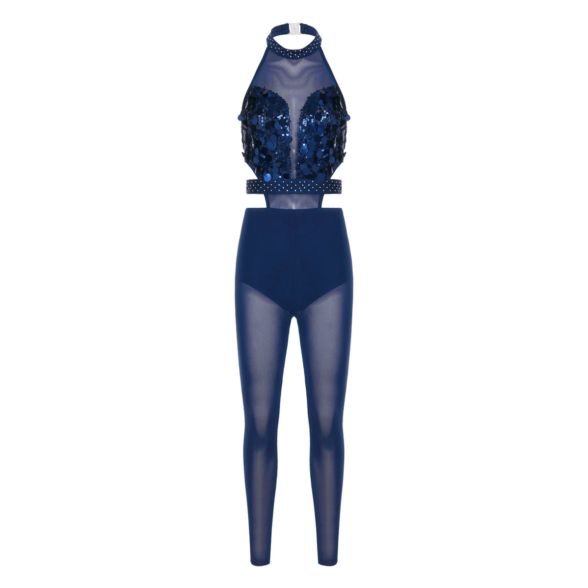 Women's Rhinestone Gymnastics Unitard | Mesh Patchwork & Asymmetric Shoulder | Performance Jumpsuit