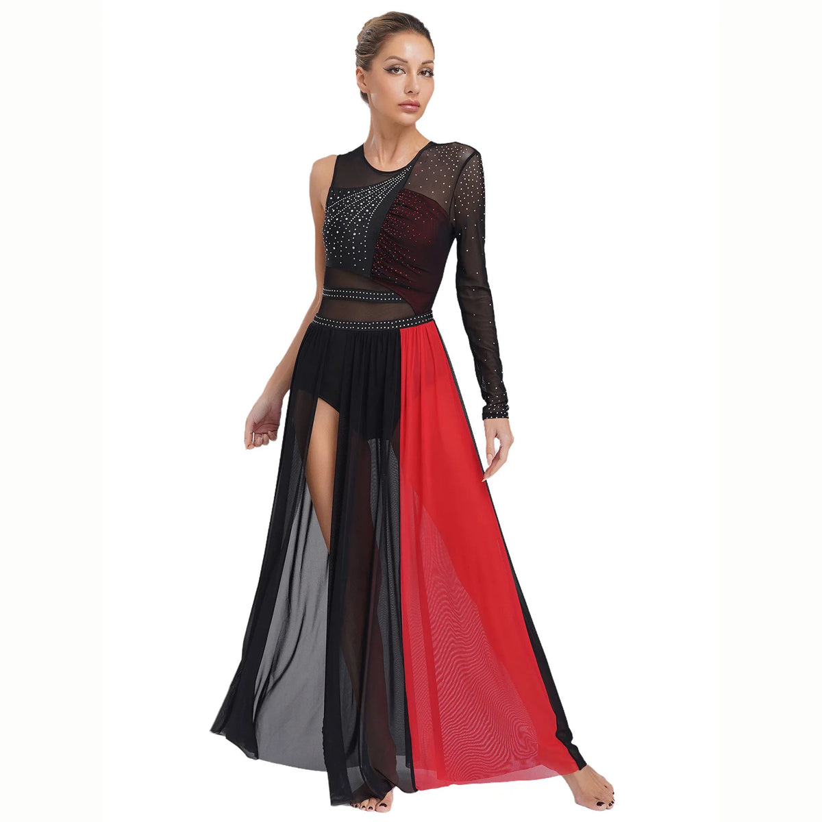 Rhinestone Lyrical Dress | Side Split | Color Block