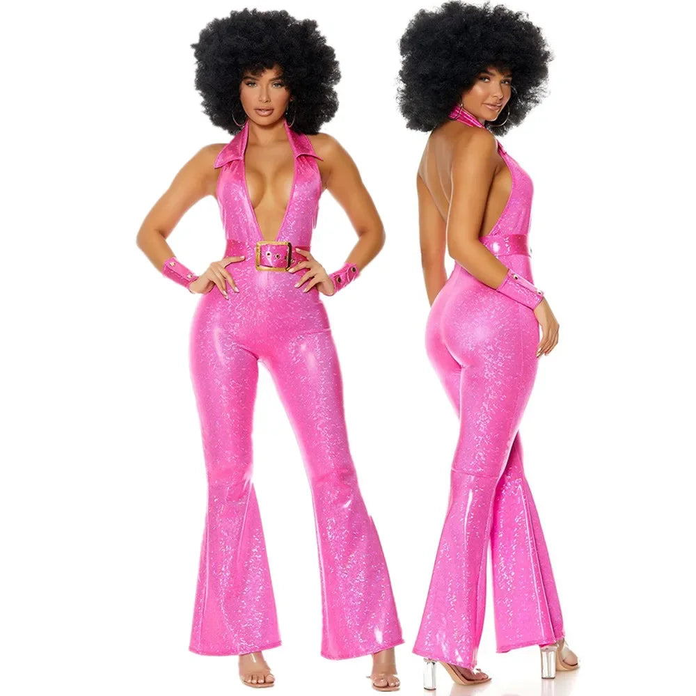 Disco Jumpsuit | Pink Flared Halter