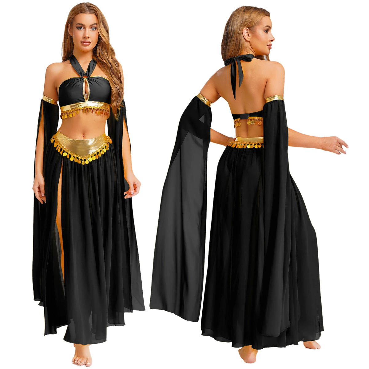 Egyptian Queen Costume | Belly Dance Crop Top & Slit Skirt