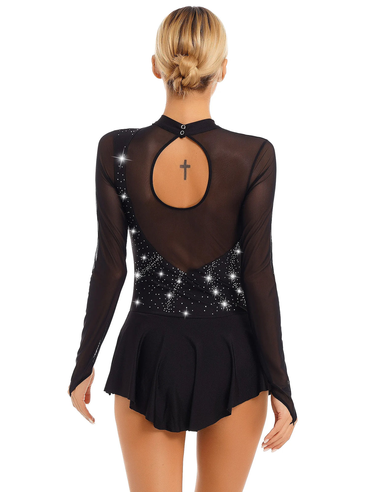Rhinestone Skating Dress | Mock Neck | Back Keyhole | Long Sleeve