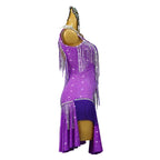 Purple Rhinestone Latin Dance Dress with Fringe & Tassel Details