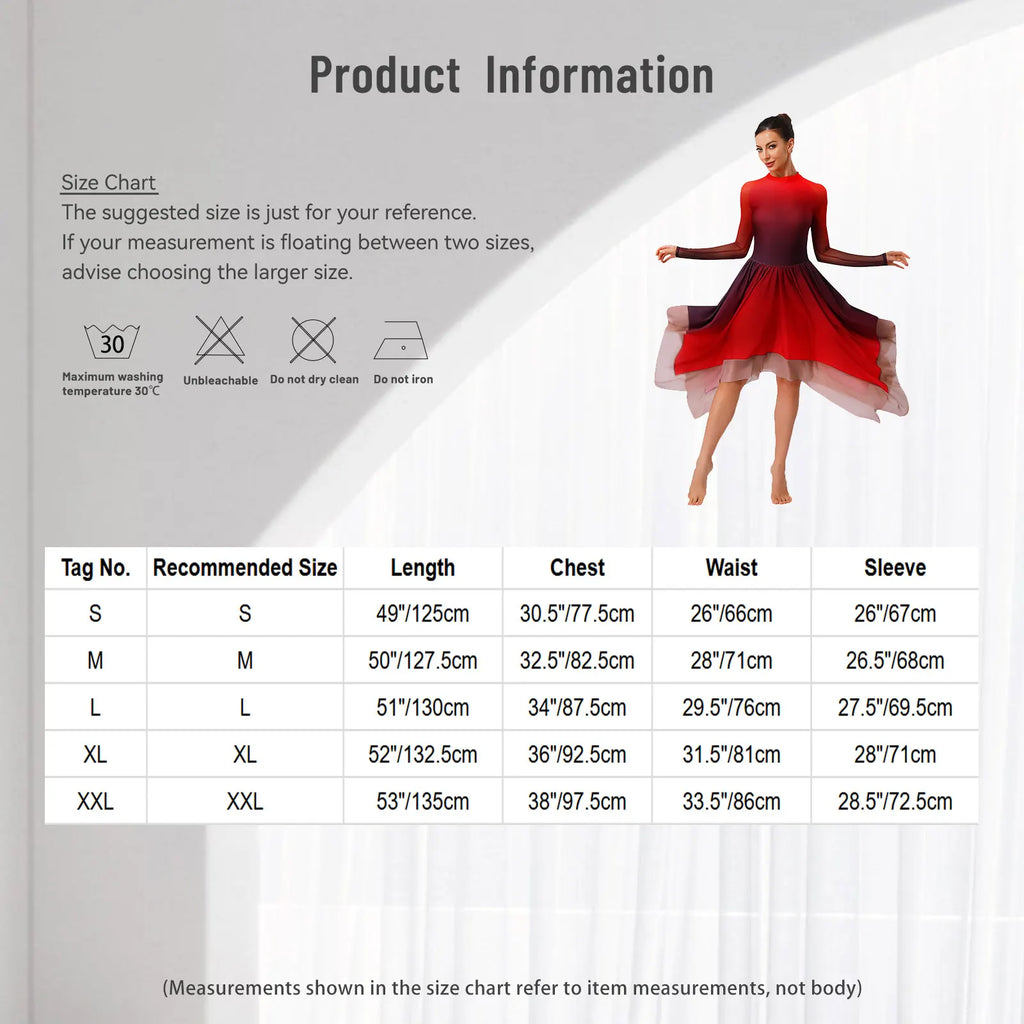 Gradient Lyrical Dance Dress | Mesh Long Sleeve | Keyhole Back | Irregular Hem