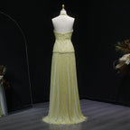 Yellow Beaded Tassel Mermaid Gown | Halter V-Neck | Floor-Length