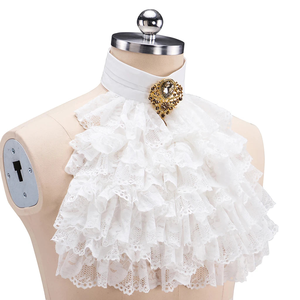 Ruffle Lace Jabot | Rococo Collar & Brooch