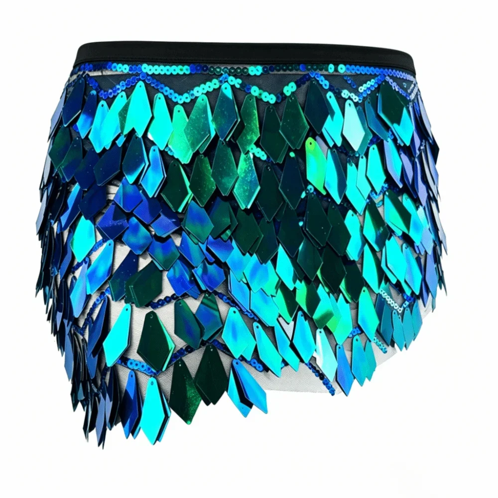 Fish Scale Paillette Wrap Mini Skirt | Holographic Sequin | Festival & Go-Go | 6 Colours