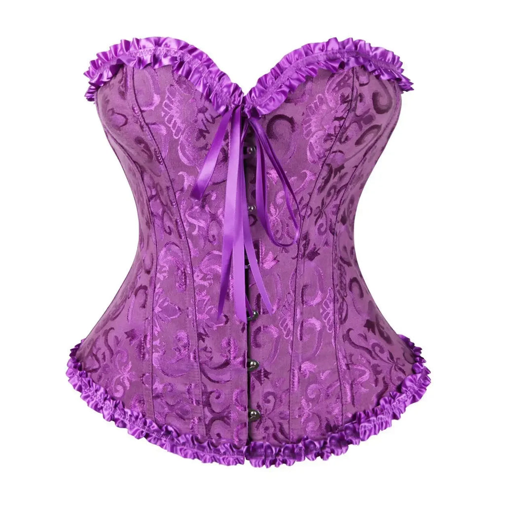 Victorian Overbust Corset | Floral Satin | Plus Size