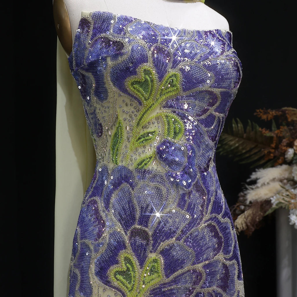 Beaded Mermaid Gown | Scarf | Fuchsia Green & Purple Green