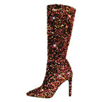 Sequin Stiletto Mid-Calf Boots