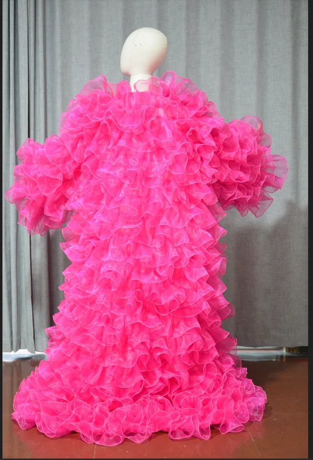 Pink Ruffle Organza Floor-Length Robe Jacket | Burlesque | Drag | Hollywood Glamour