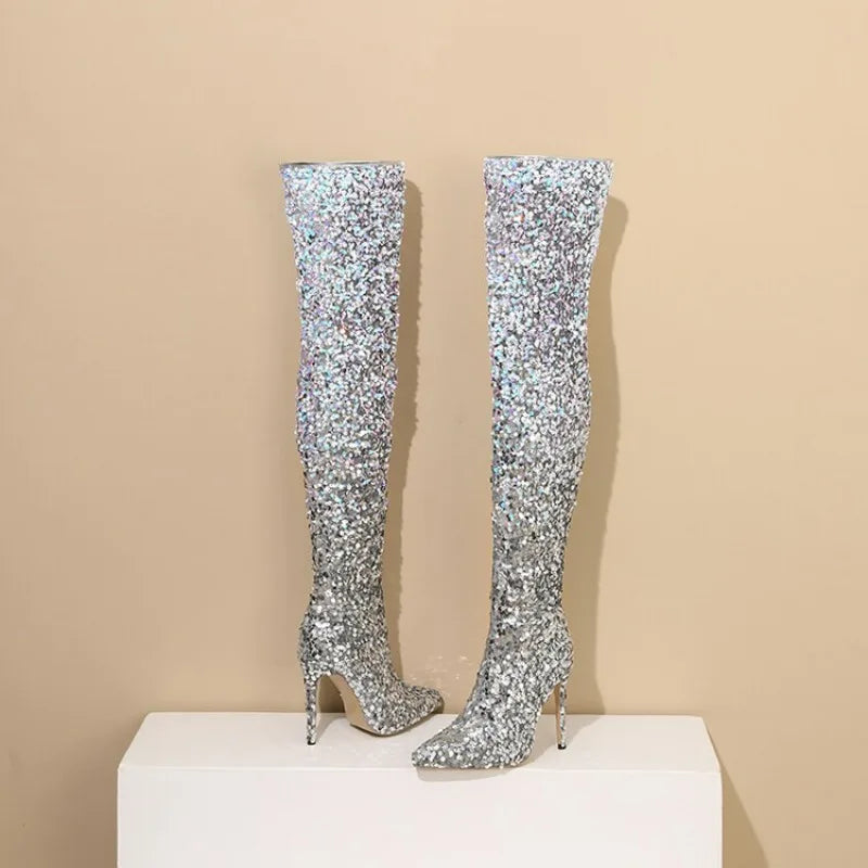 Gradient Sequin Over-the-Knee Boots | 11cm Heel