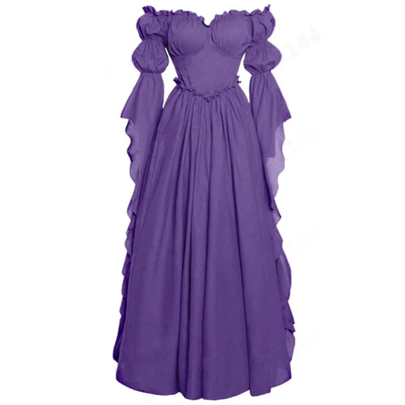 Renaissance Gothic Off-Shoulder Gown | Ruffle Hem | 7 Colors