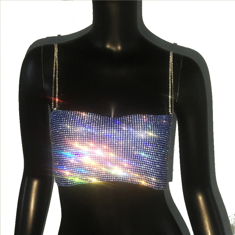 Sequin Crystal Chain Halter Tank Top - Festival & Stage Wear