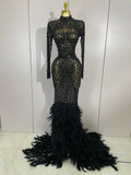 Crystal Feather Mermaid Gown | Long Sleeve | S–XL