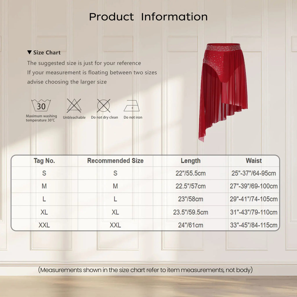 Rhinestone Mesh Dance Skirt | Asymmetric Hem | Built-In Briefs