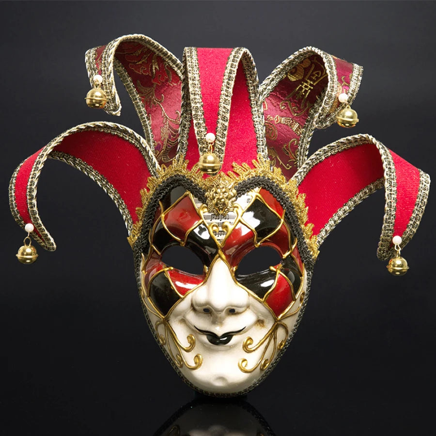 Venetian Jester Mask | Full Face with Bells | 3 Colors