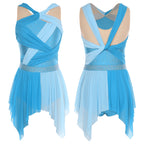 Color-Block Lyrical Dance Dress | Twisted Knot | Irregular Hem | Rhinestone