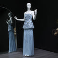 Two-Piece Peplum Gown | Beaded Strapless | Blue & Rose Pink