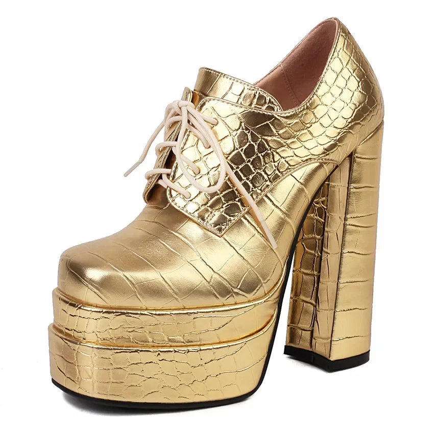 Platform Derby Heels | Croc-Effect | 14.5cm