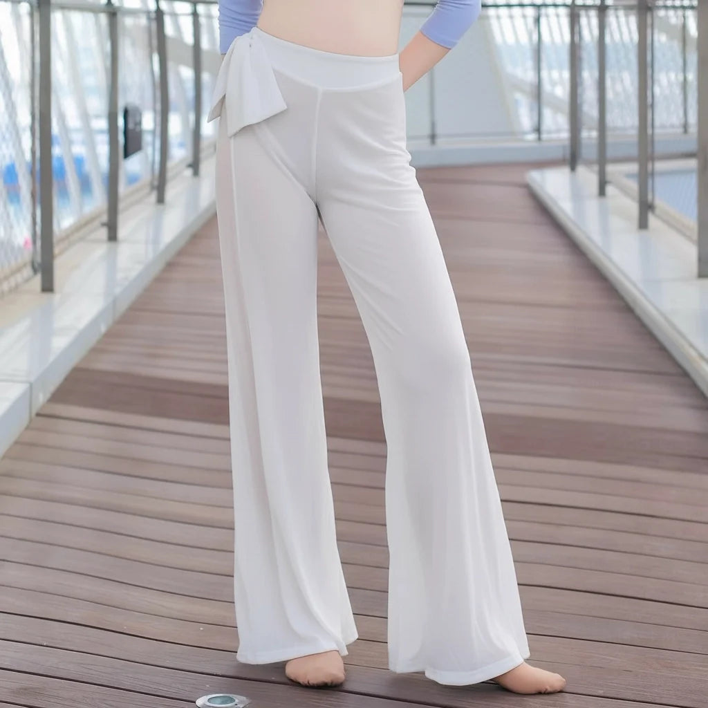 Belly Dance Flare Pants | Mesh & Bowknot Detail
