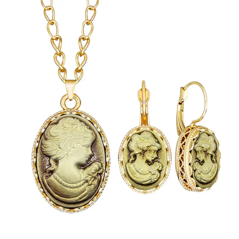 Cameo Jewelry Set | Necklace & Earrings | 6 Colors