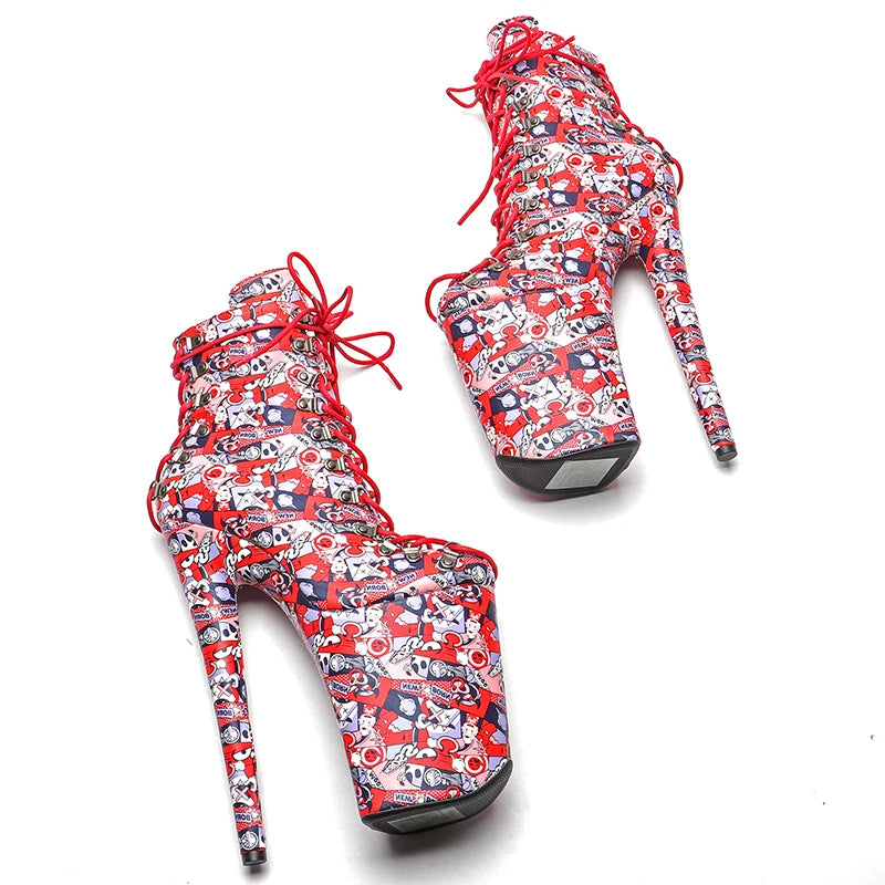 Red Platform Ankle Boots 23cm - Ultra High Heels for Pole Dance