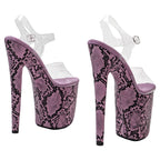20cm Clear Platform Sandals - Snake Cover Party Dance Heels