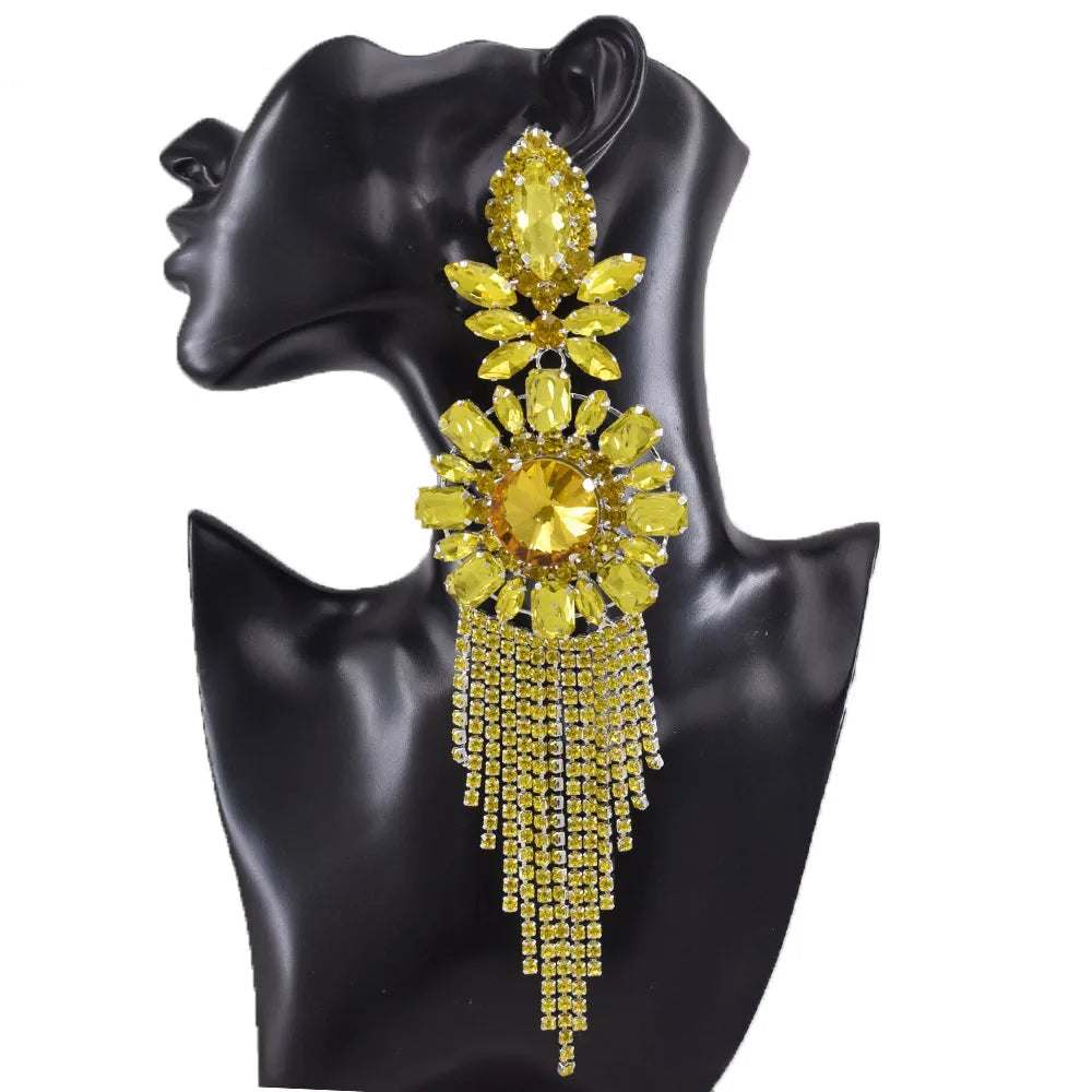 Rhinestone Tassel Drop Earrings | Jumbo 22CM | Statement