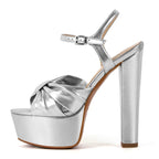 Gold Platform Sandal | Peep Toe Bow Knot | Chunky High Heel
