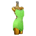 Green Rhinestone Latin Dance Dress with Fringe & Tassel Details