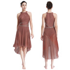 Lyrical Dance Dress | Rhinestone Asymmetric Mesh