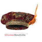 Medieval Feathered Beret Hat | Jacquard Court Cap | Cosplay