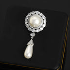 Pearl & Rhinestone Brooch | Silver Filigree Drop