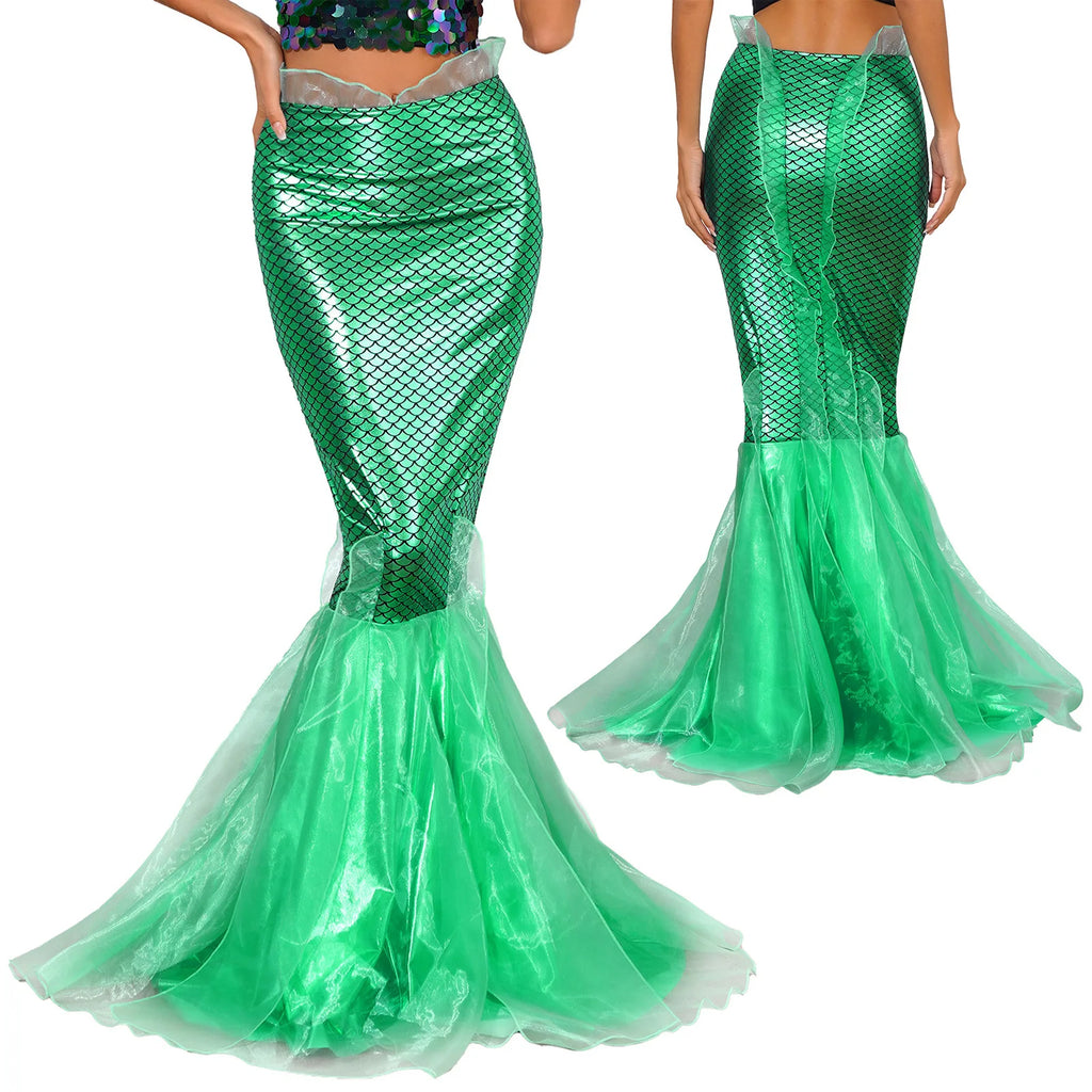 Mermaid Fishtail Skirt | Fish Scale Print | Metallic | Organza Hem