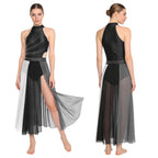 Rhinestone Lyrical Dress | Color-Block | Side Split | Mesh