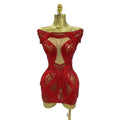 Rhinestone Cutout Mesh Mini Dress | Off-Shoulder | Stage & Performance