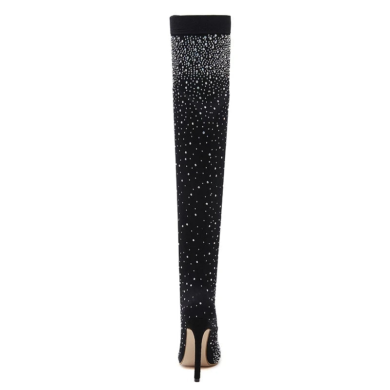 Crystal Rhinestone Stretch Sock OTK Boots | Stiletto | 7cm & 12cm