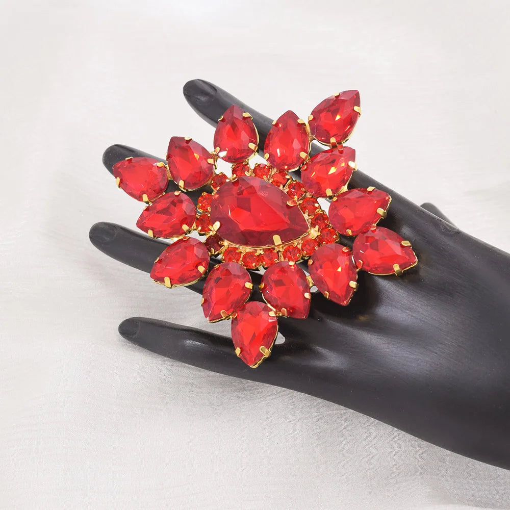 Oversized Rhinestone Flower Cocktail Ring | Adjustable | 6 Colors