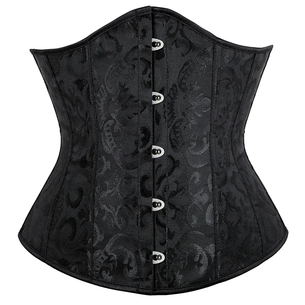 Floral Jacquard Underbust Corset | Front Busk | Boned