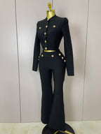 Golden Button Coat & Flare Pants | 2-Piece Stage Set