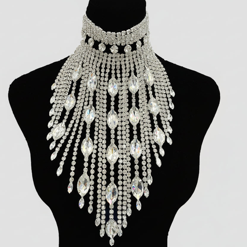 Rhinestone Choker Necklace - Statement Jewelry with Tassel for Stage & Performance