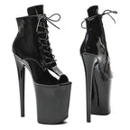 9-Inch Patent Open-Toe Platform Boots | Lace-Up